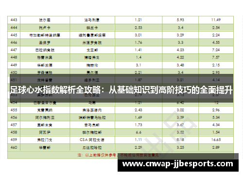 足球心水指数解析全攻略:从基础知识到高阶技巧的全面提升 足球心水指数解析全攻略:从基础知识到高阶技巧的全面提升
