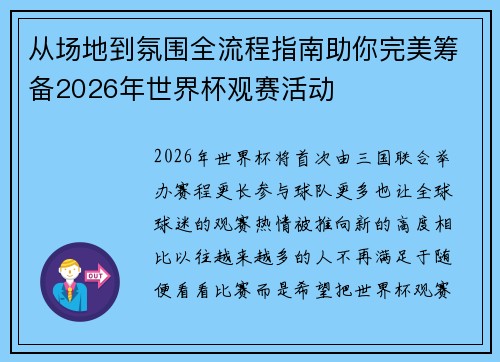 从场地到氛围全流程指南助你完美筹备2026年世界杯观赛活动 从场地到氛围全流程指南助你完美筹备2026年世界杯观赛活动